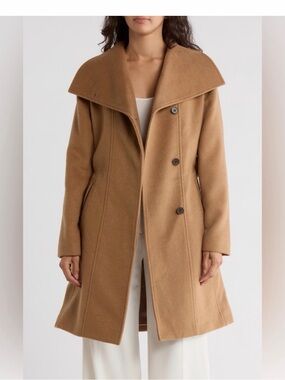 NWT Bernardo Classic Camel Wool Blend Wrap Coat - Women's